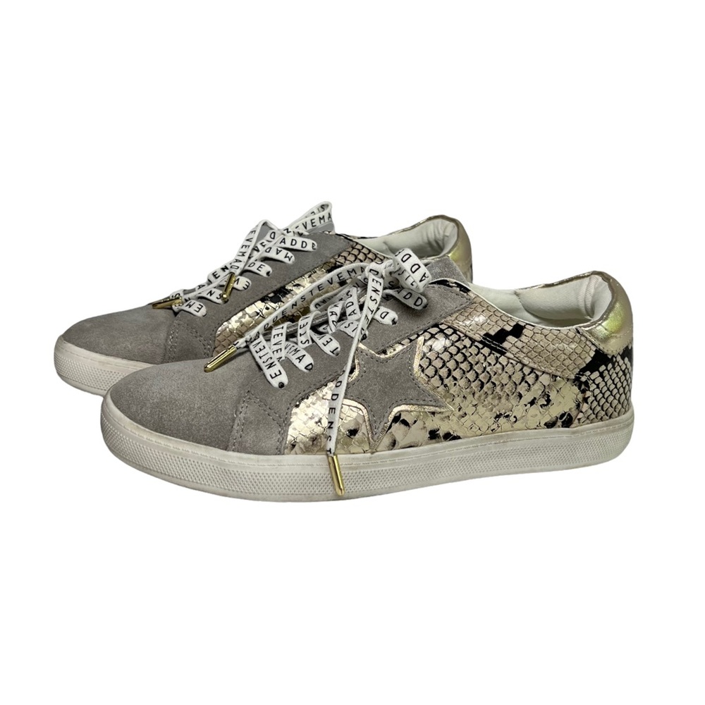 Steve Madden Gray and Gold Snake-Print Low Top Sneakers - Picture 3 of 10